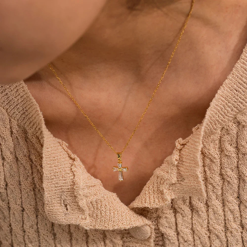 Dainty Diamond Cross Pendant Necklace
