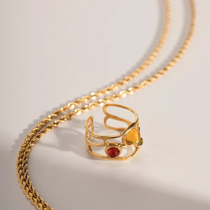 18k Playful Wavy Open Gem Ring