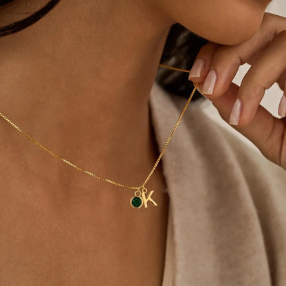 Dainty Initial & Birthstone Necklace