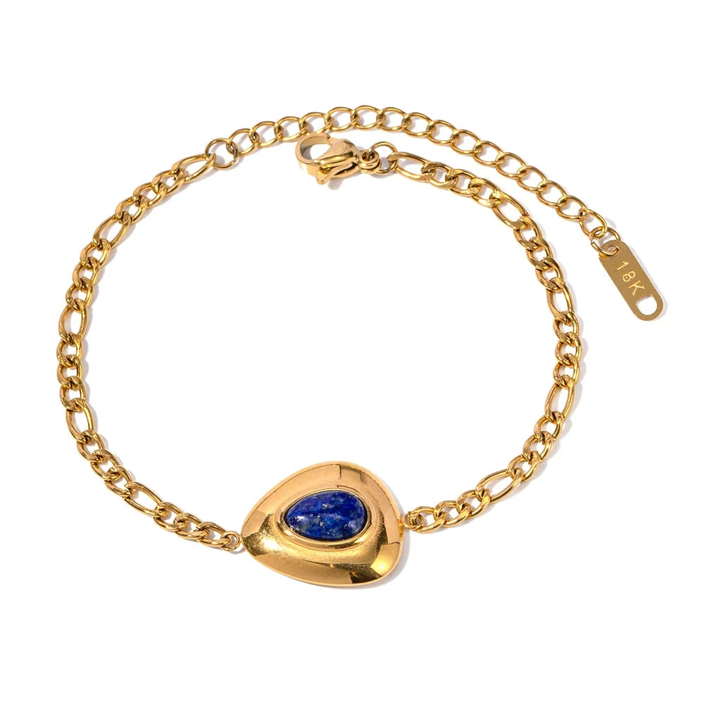 18k Figaro Chain Lapis Bracelet
