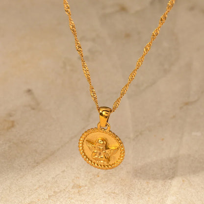 18k Dainty Textured Angel Pendant Necklace