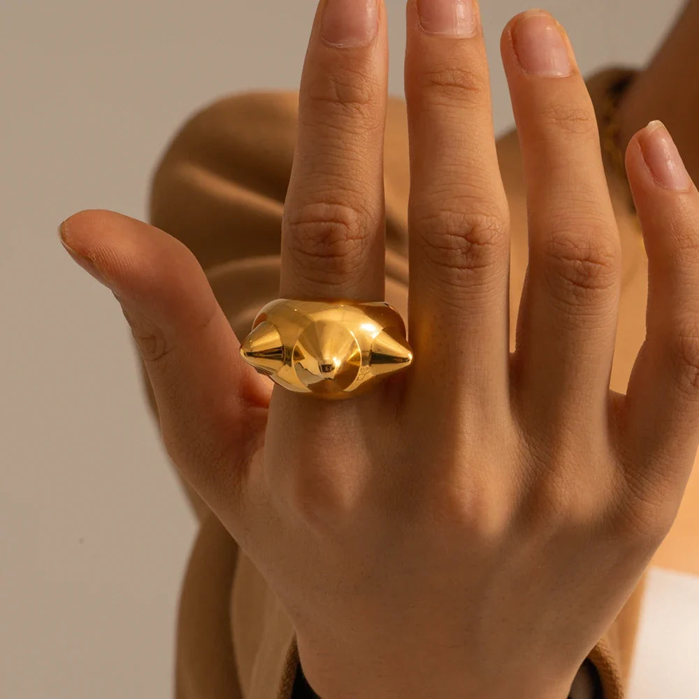 18k Chunky Trio Spiked Ring