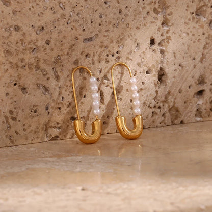 18k Pearl Accented Safety Pin Earrings
