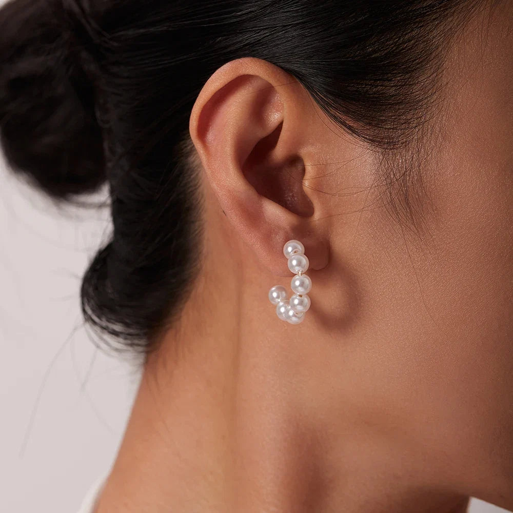 Elegant C Hoop Pearl Earrings