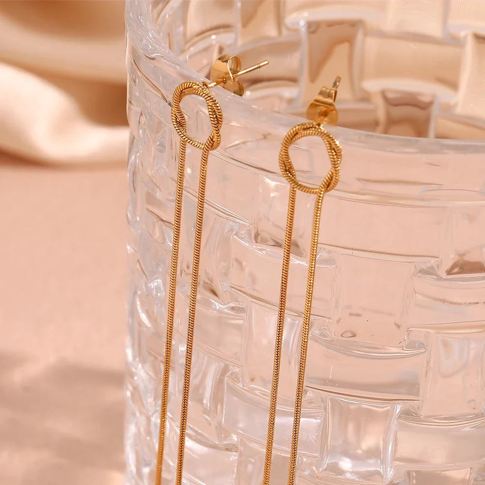 18k Dainty Circle Tassel Earrings