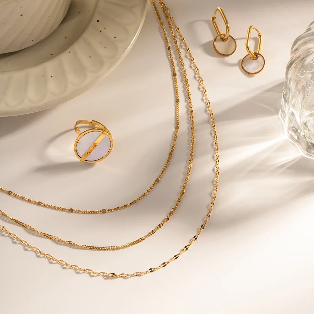 18k Dainty Classic Three Layer Necklace Stack