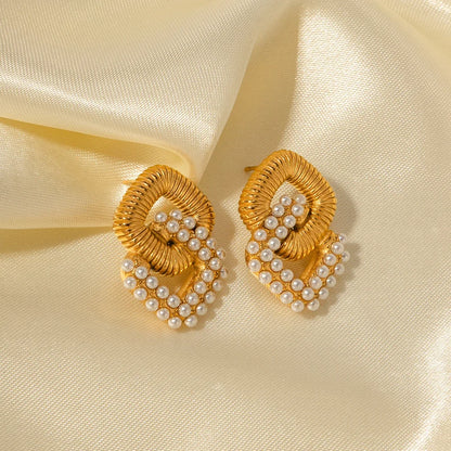 18k Textured Dual Squircle Earrings