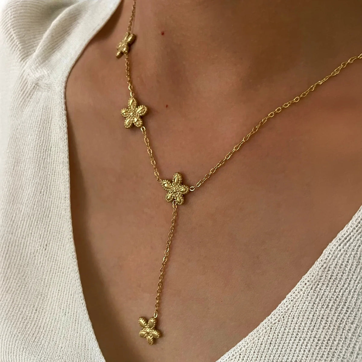 18k Feminine Floral Tassel Necklace