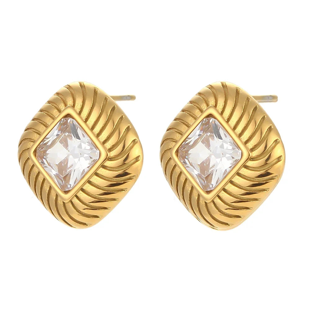 Chunky Spiral Texture Diamond Accented Earrings