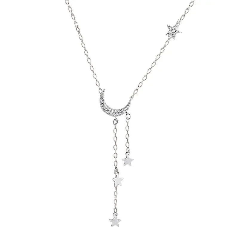 Crescent Moon Dangling Star Necklace
