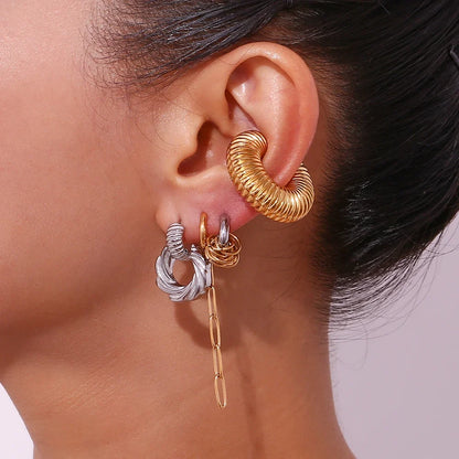 Dainty Two Tone C Hoop Wrapped Earrings