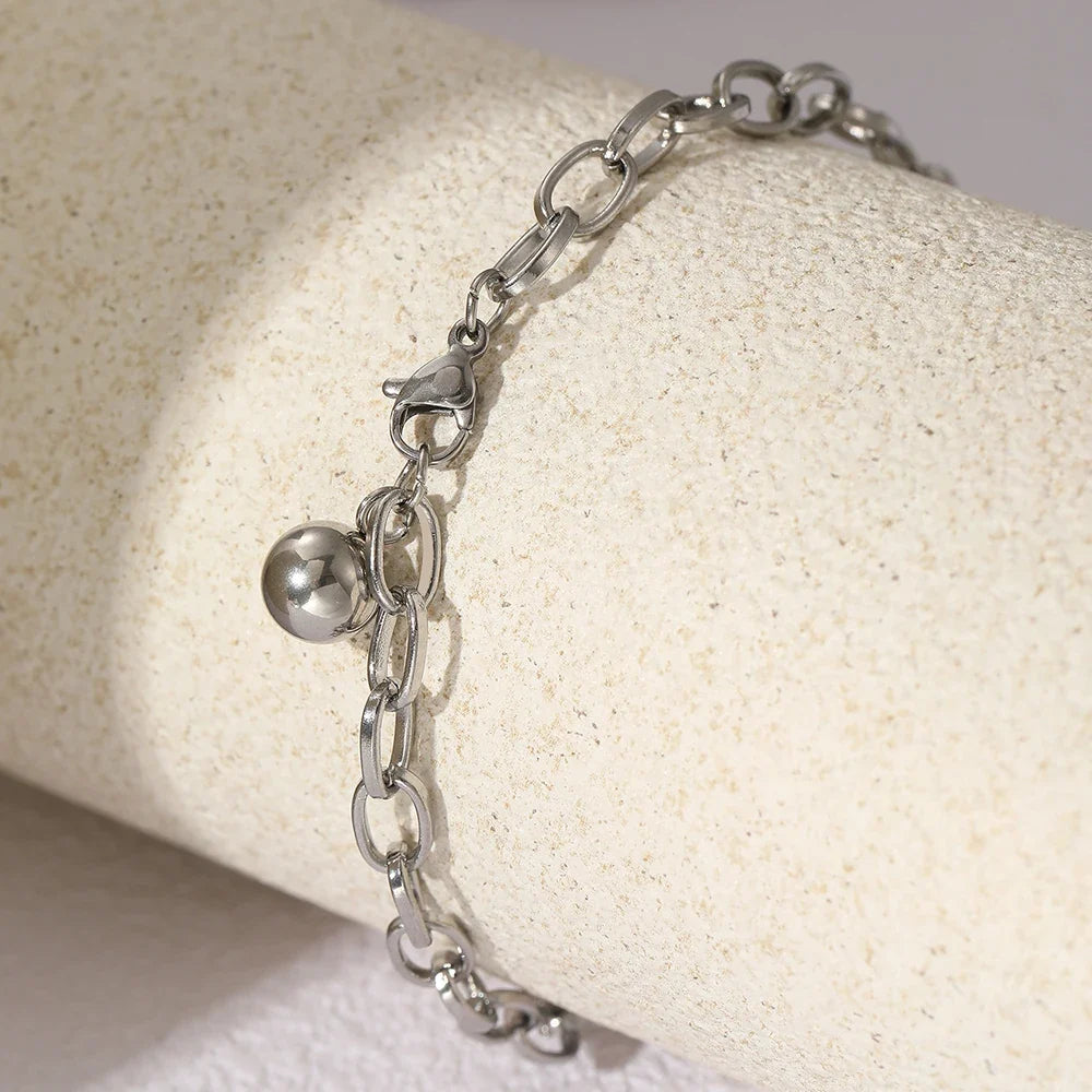 Chunky Paperclip Tassel Ball Bracelet