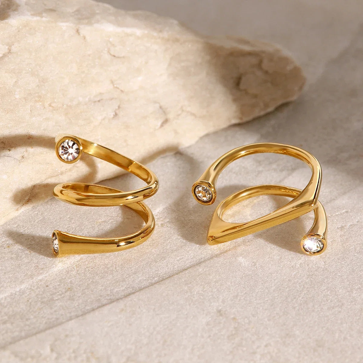 Asymmetrical Triple Wrap Diamond Tip Rings