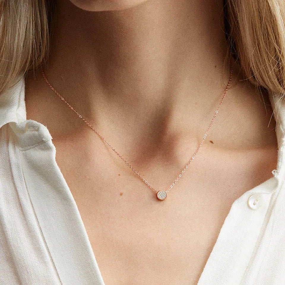 Dainty Diamond Speckled Birthstone Circle Necklace