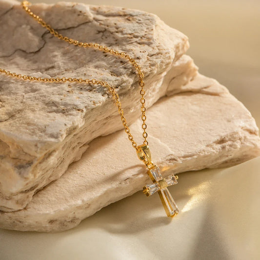 Dainty Diamond Cross Pendant Necklace