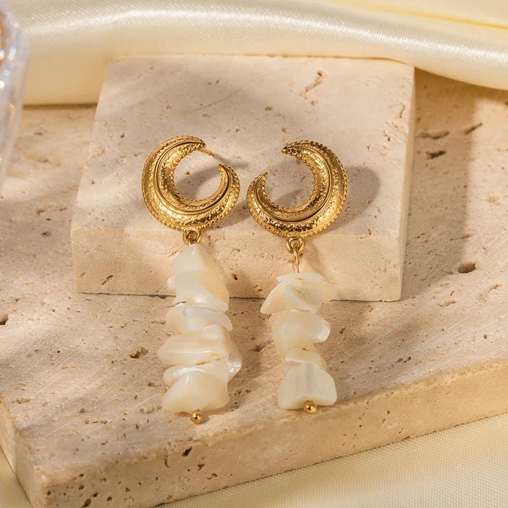 Crescent Moon Shell Dangle Earrings