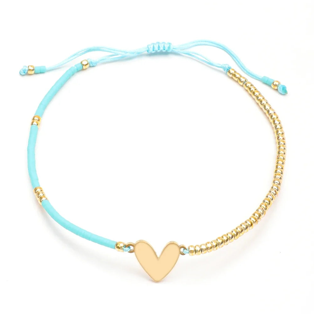Adjustable Dainty Beaded Flat Heart Bracelet