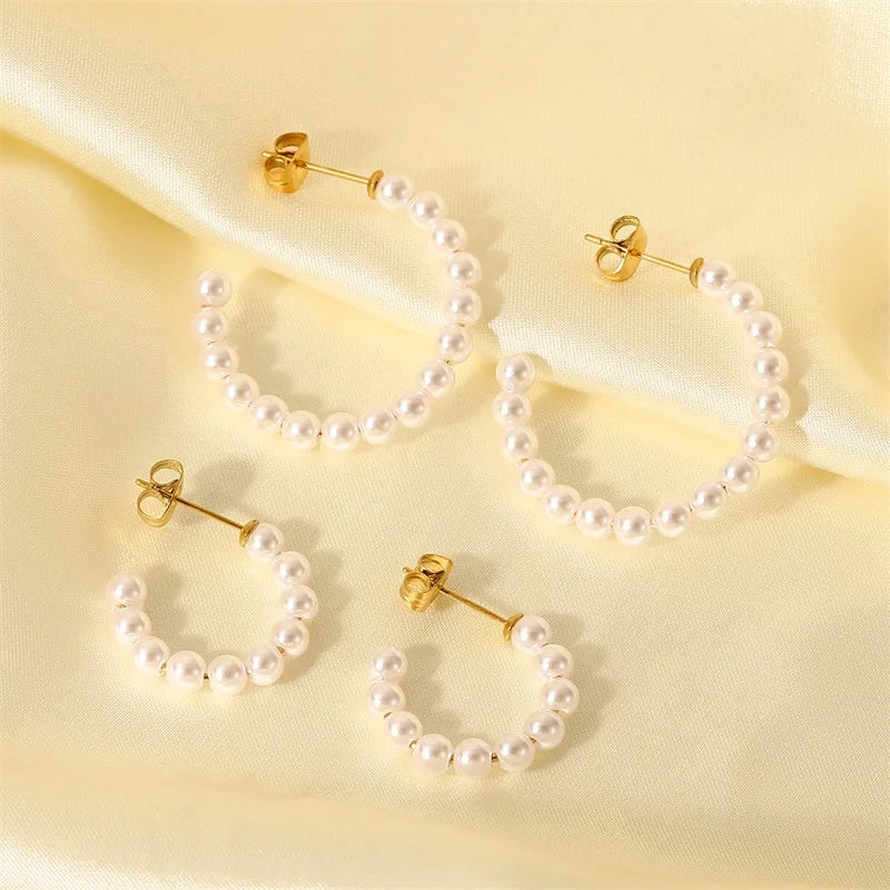 Elegant C Hoop Pearl Earrings