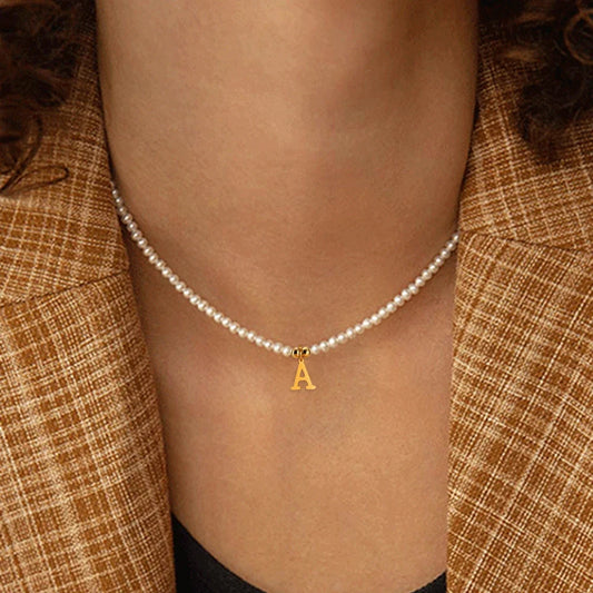 Elegant Gold Accented Pearl Letter Initial Necklace