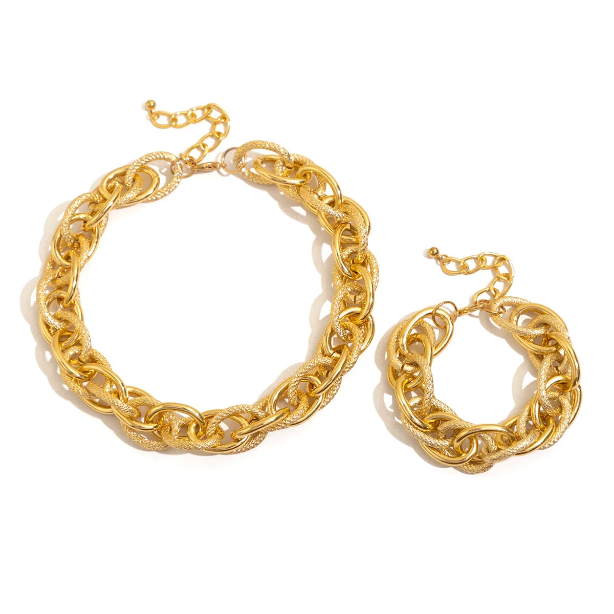 Bold Chunky Woven Dual Chain Bracelet and Necklace Set