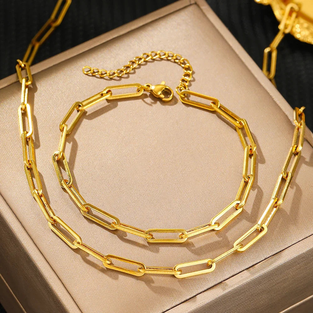 Paperclip Chain Bracelet and Necklace Set