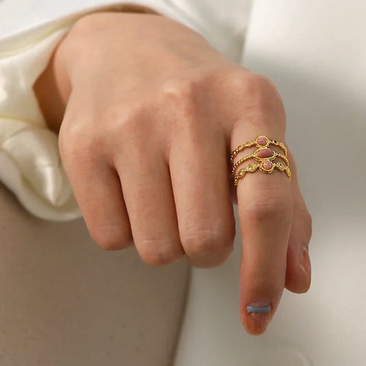 18k Triple Rose Stone Ring Stack