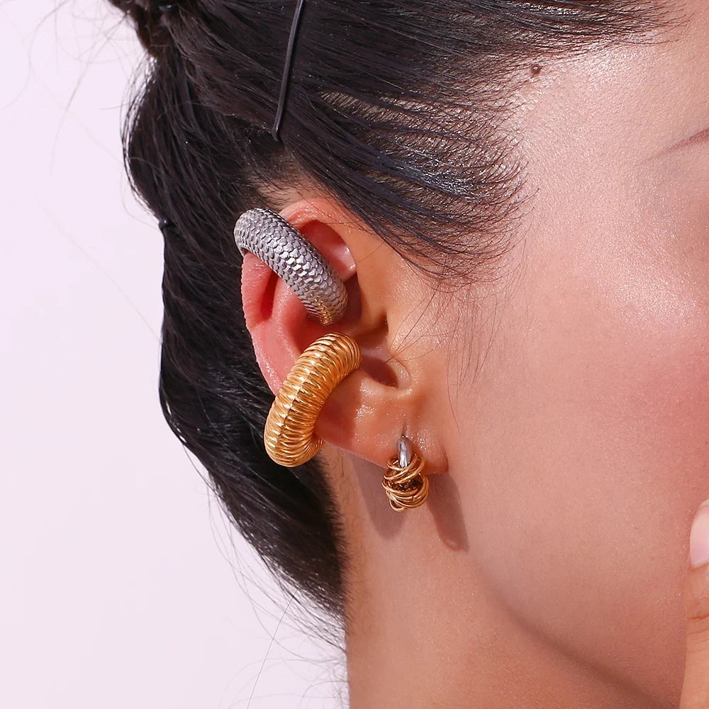 Dainty Two Tone C Hoop Wrapped Earrings