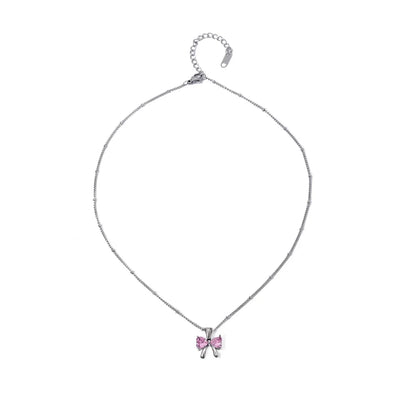 Dainty Feminine Diamond Bow Necklace