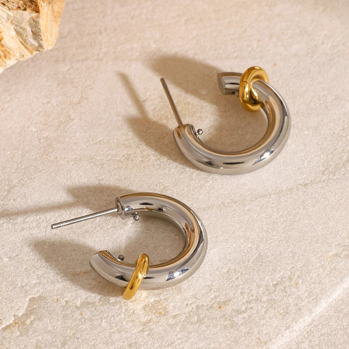 Two Tone Classic C Dual Ring Hoop Earrings