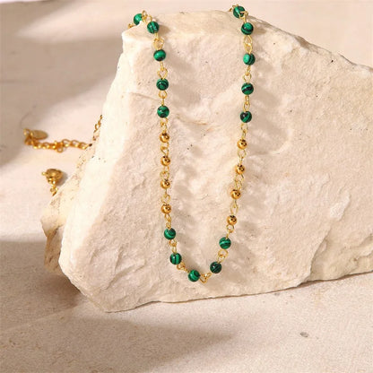 Dainty Gold & Malachite Stone Necklace