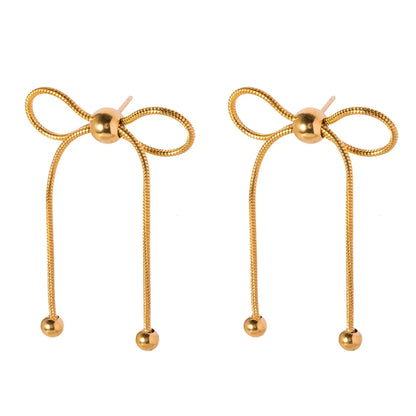 18k Dainty Feminine Chain Bow Earrings