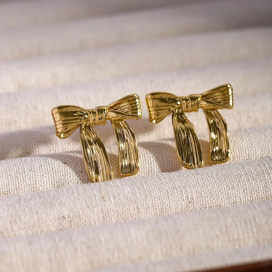 Feminine Textured Bow Earrings