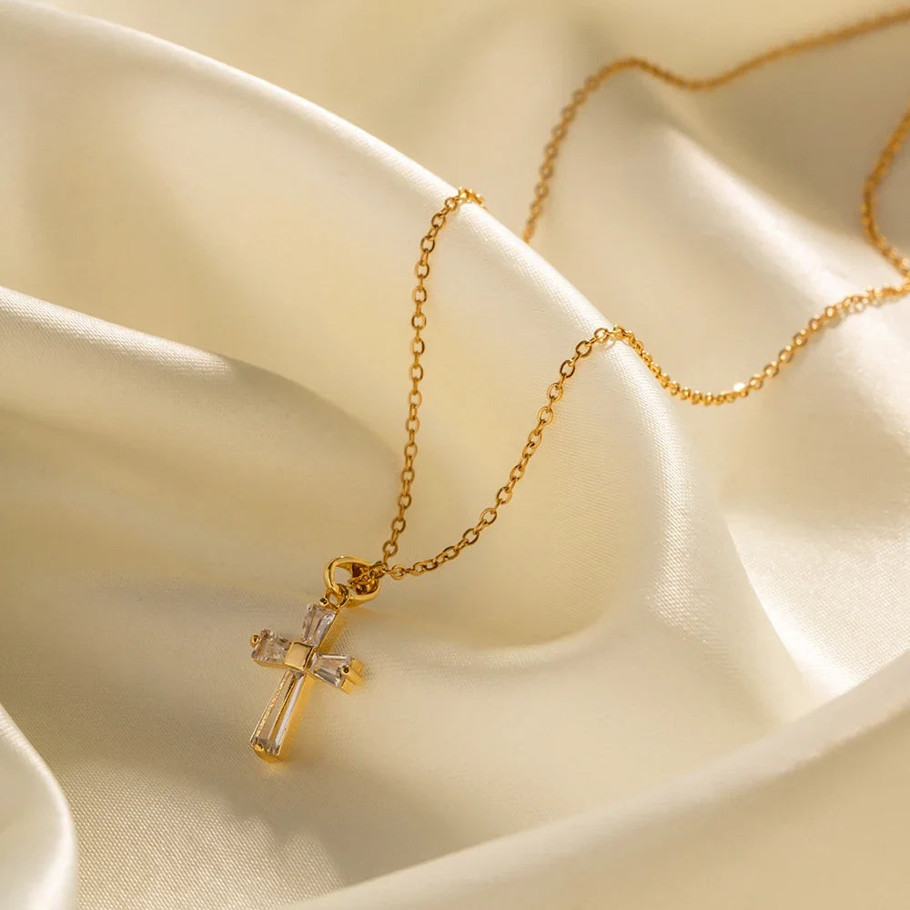 Dainty Diamond Cross Pendant Necklace