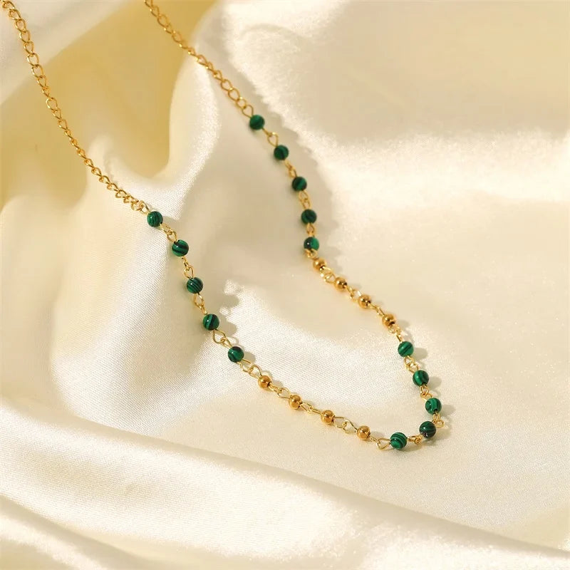 Dainty Gold & Malachite Stone Necklace