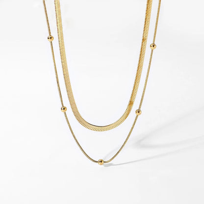 14k Herringbone & Satellite Chain Necklace Stack