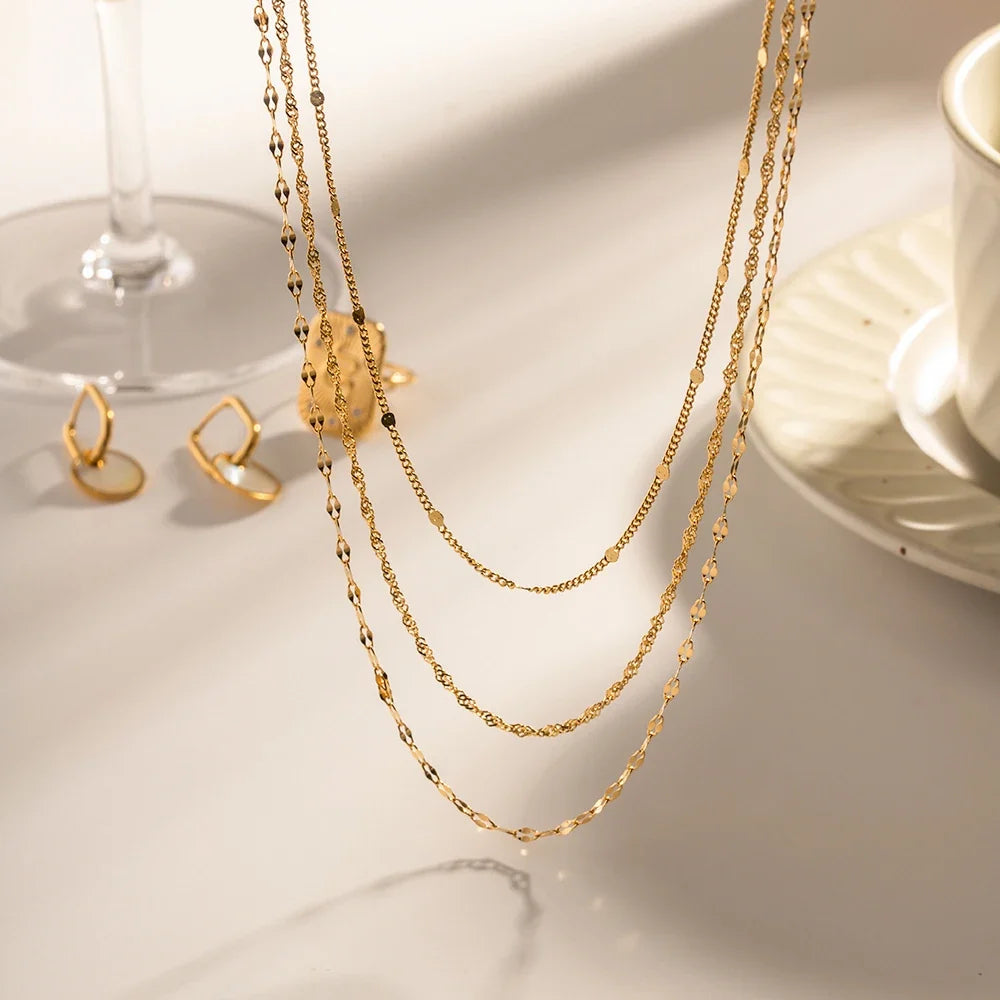 18k Dainty Classic Three Layer Necklace Stack