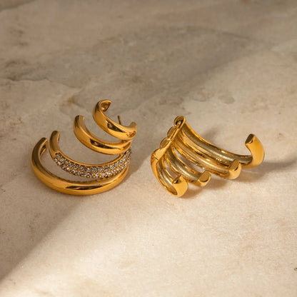 18k Quad Half Hoops Stud Earrings