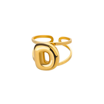 Adjustable Open Band Bubble Letter Initial Ring