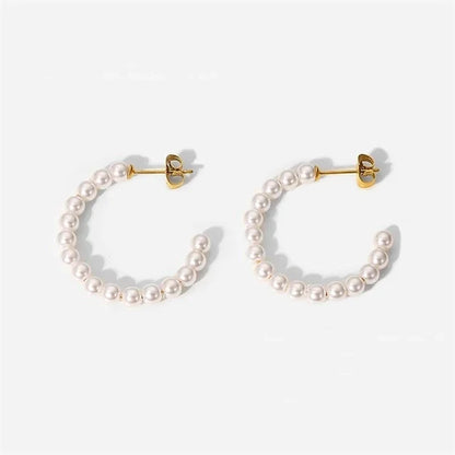 Elegant C Hoop Pearl Earrings