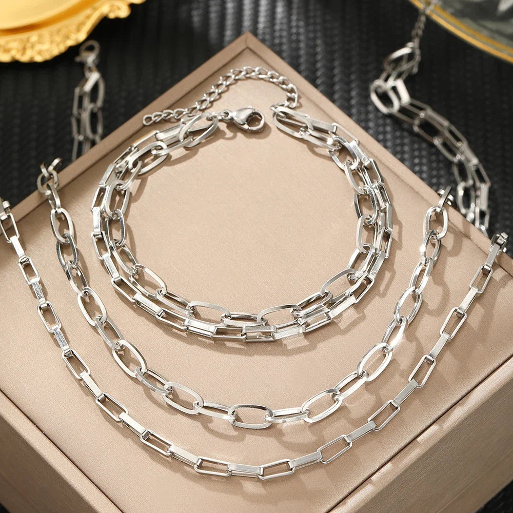 Layered Dual Paperclip Bracelet and Necklace Set