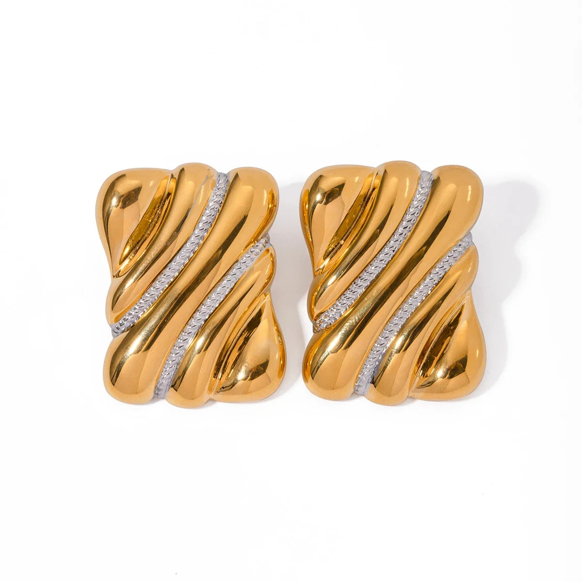 Chunky Two Tone Wavy Square Earrings