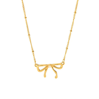 18k Feminine Bow Herringbone & Dainty Pearl Necklace