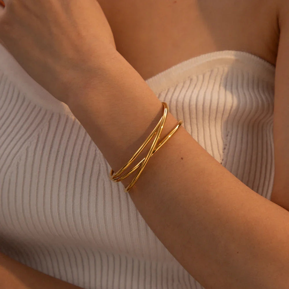 18k Interlaced Trio Bangle Cuff Bracelet