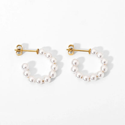 Elegant C Hoop Pearl Earrings