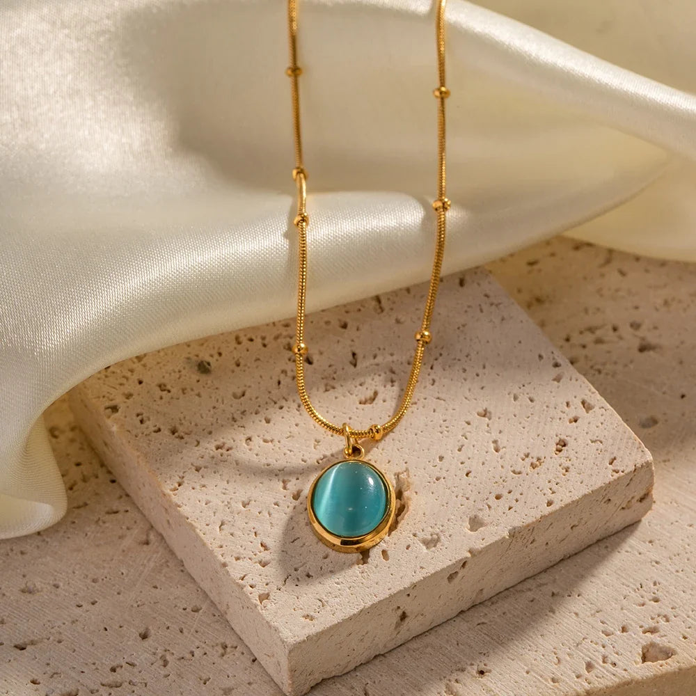 18k Blue Opal Satellite Chain Necklace