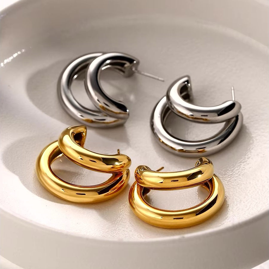 18k Crescent Outline C Shaped Earrings