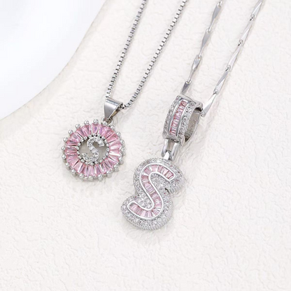 2pc 14k Diamond Letter Initial Necklaces (Limited Pink Edition)