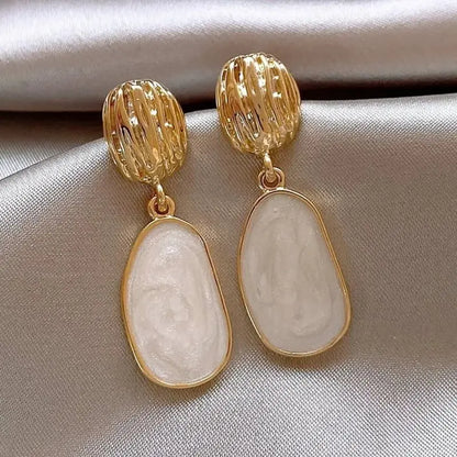 Textured Golden Enamel Earrings