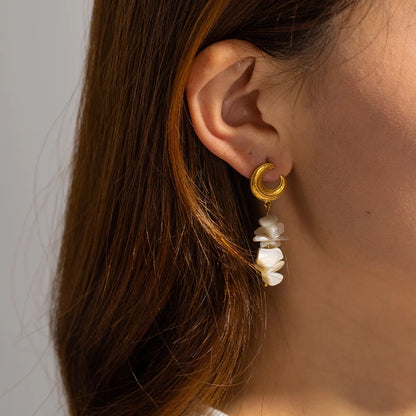 Crescent Moon Shell Dangle Earrings