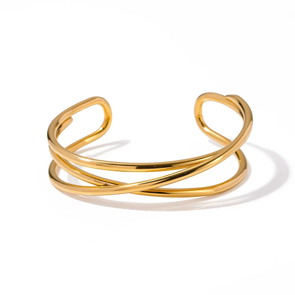 18k Interlaced Trio Bangle Cuff Bracelet